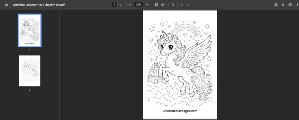 A Screenshot of Unicorn Coloring Pages Website
