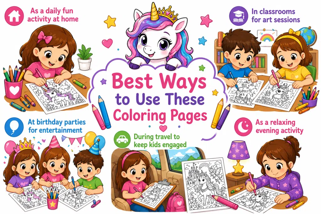 Best ways to use unicorn coloring pages for kids at home classroom travel parties and evening activity