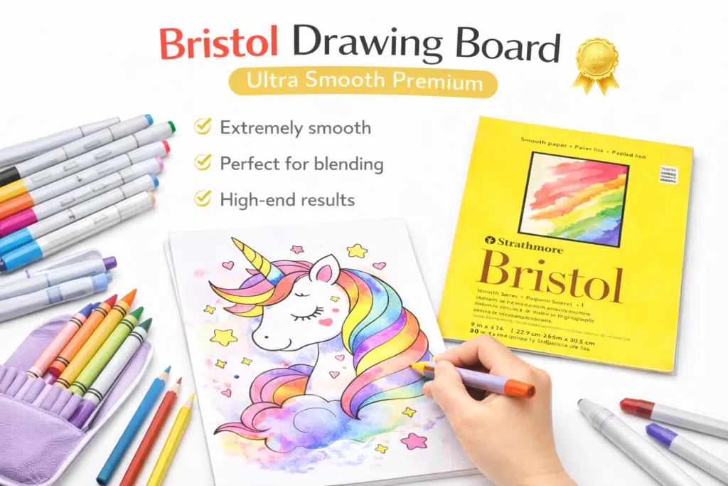 Bristol Drawing Board with unicorn coloring page showing smooth blending and high-quality coloring results