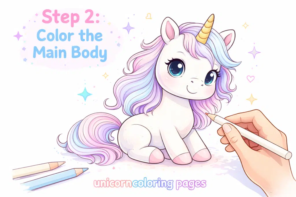 Unicorn body colored in soft pastel tones