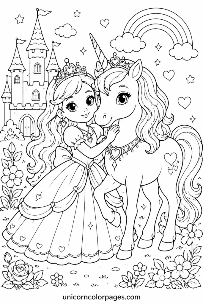 Cute Princess Unicorn Coloring Pages
