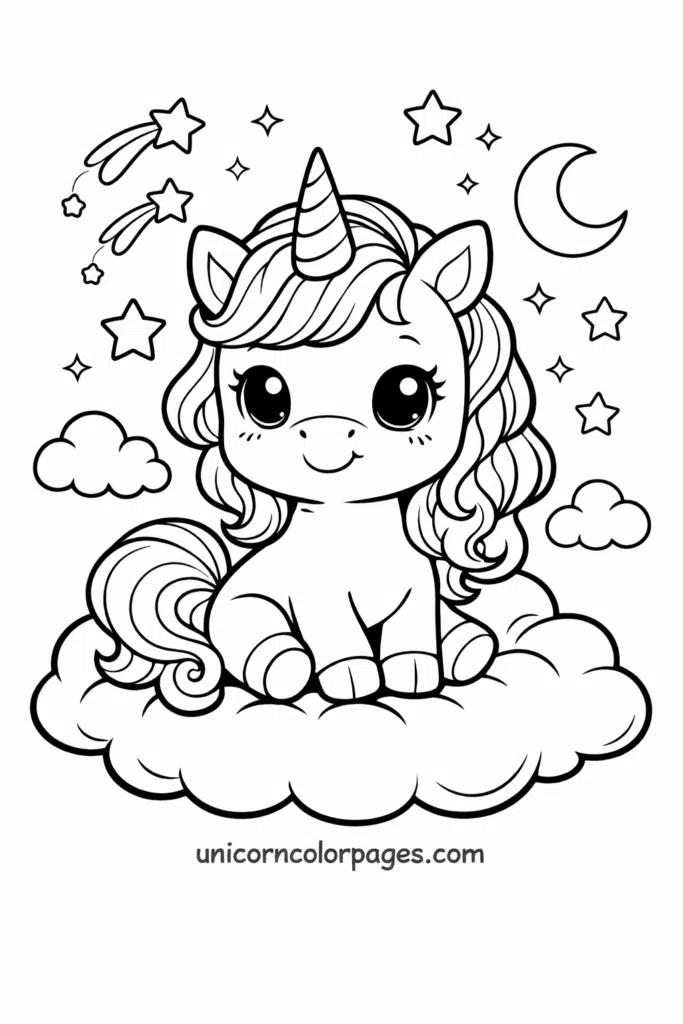 cutiee unicorn coloring page printable with super cute kawaii unicorn design for kids