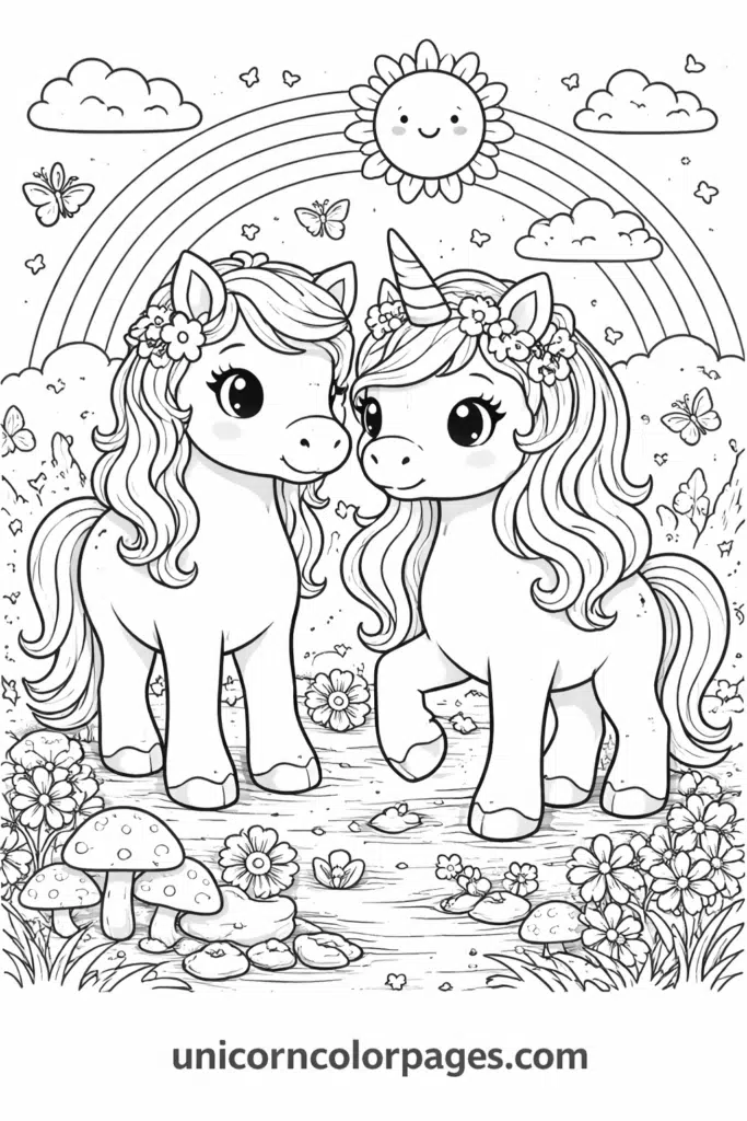 horse and unicorn coloring page black and white cute printable horse and unicorn for kids
