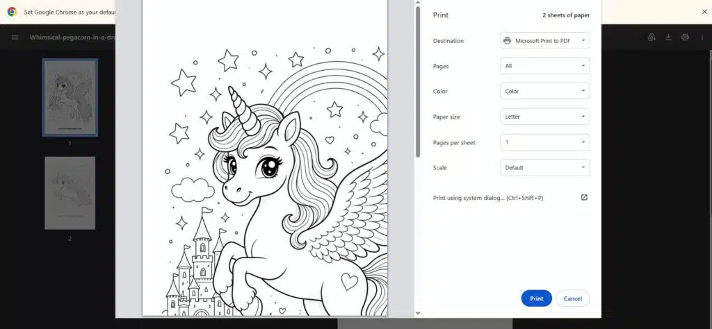 A Screenshot of Unicorn Coloring Pages Website
