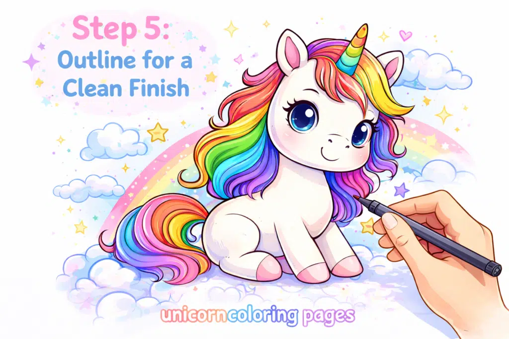 Fully colored unicorn with clean dark outline