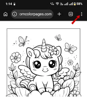 A Screenshot of Unicorn Coloring Pages Website