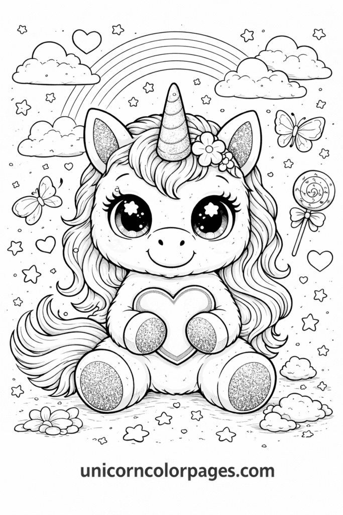 beanie boo unicorn coloring page black and white cute big eyes unicorn printable for kids