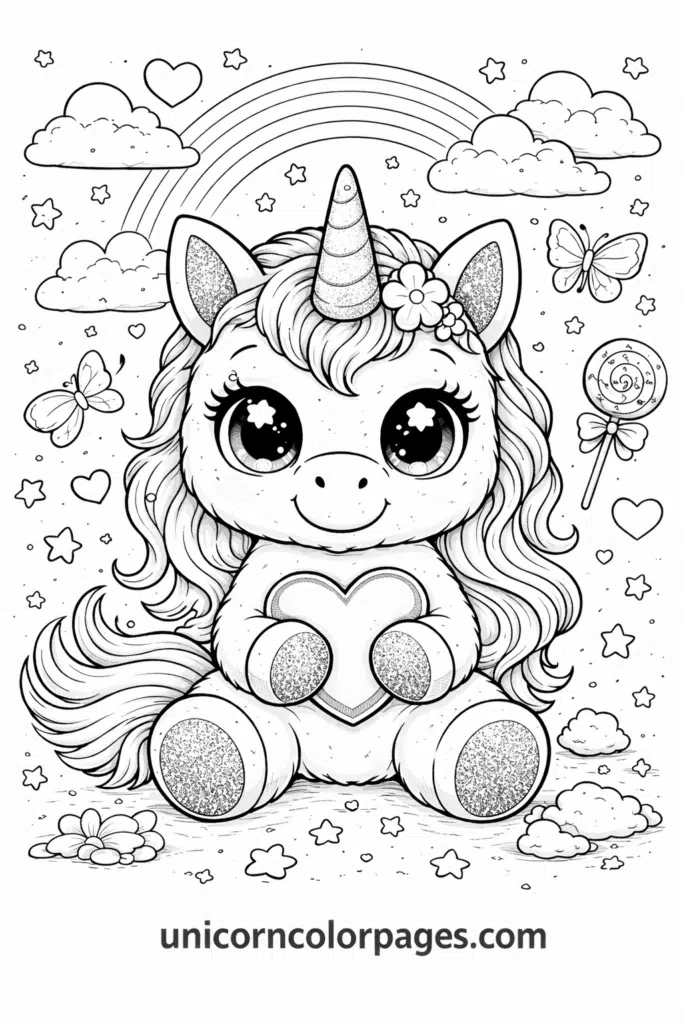 beanie boo unicorn coloring page black and white cute big eyes unicorn printable for kids