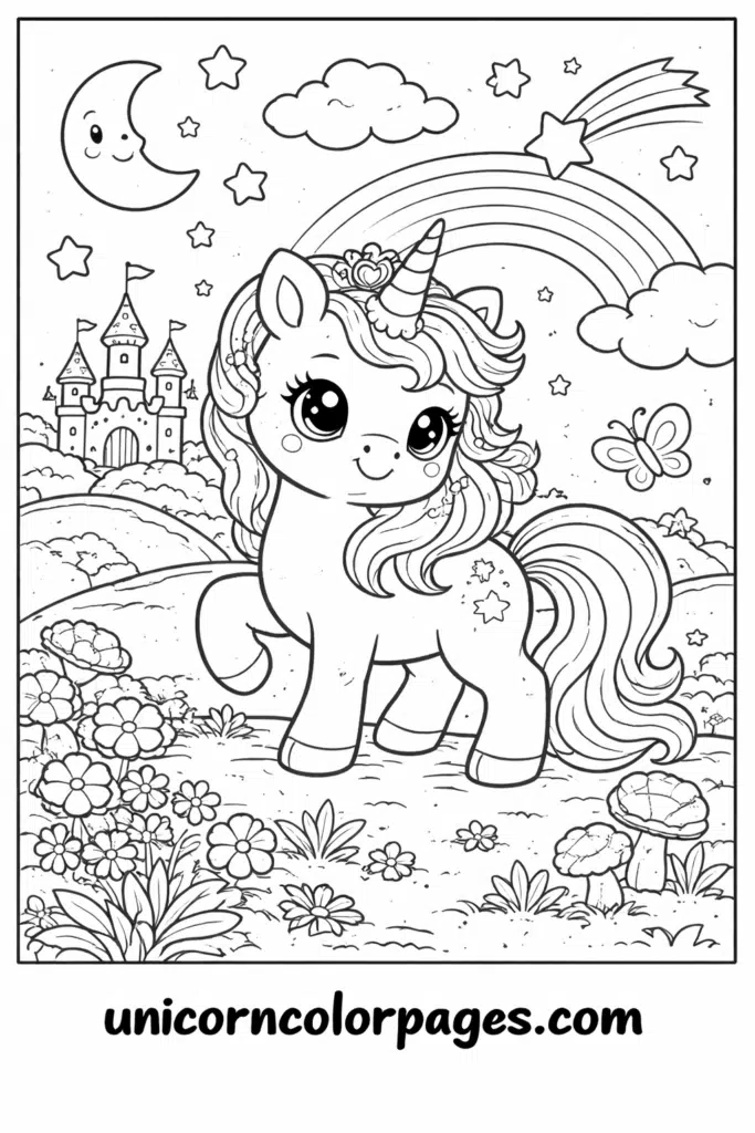 unicorn coloring page black and white printable simple outline unicorn for kids coloring